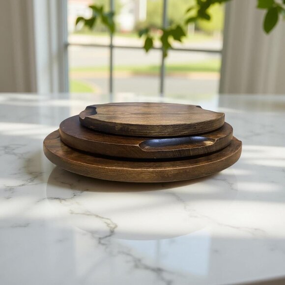Handcrafted Wooden Trivet Set – Rustic Nesting Kitchen Decor (Set of 3) Modern F - Picture 2 of 3